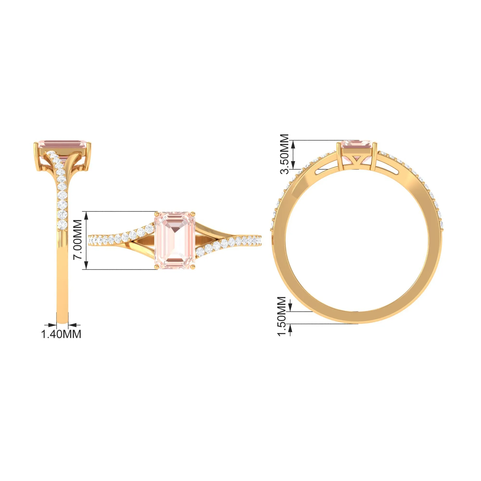 Solitaire Morganite Split Shank Engagement Ring with Diamond