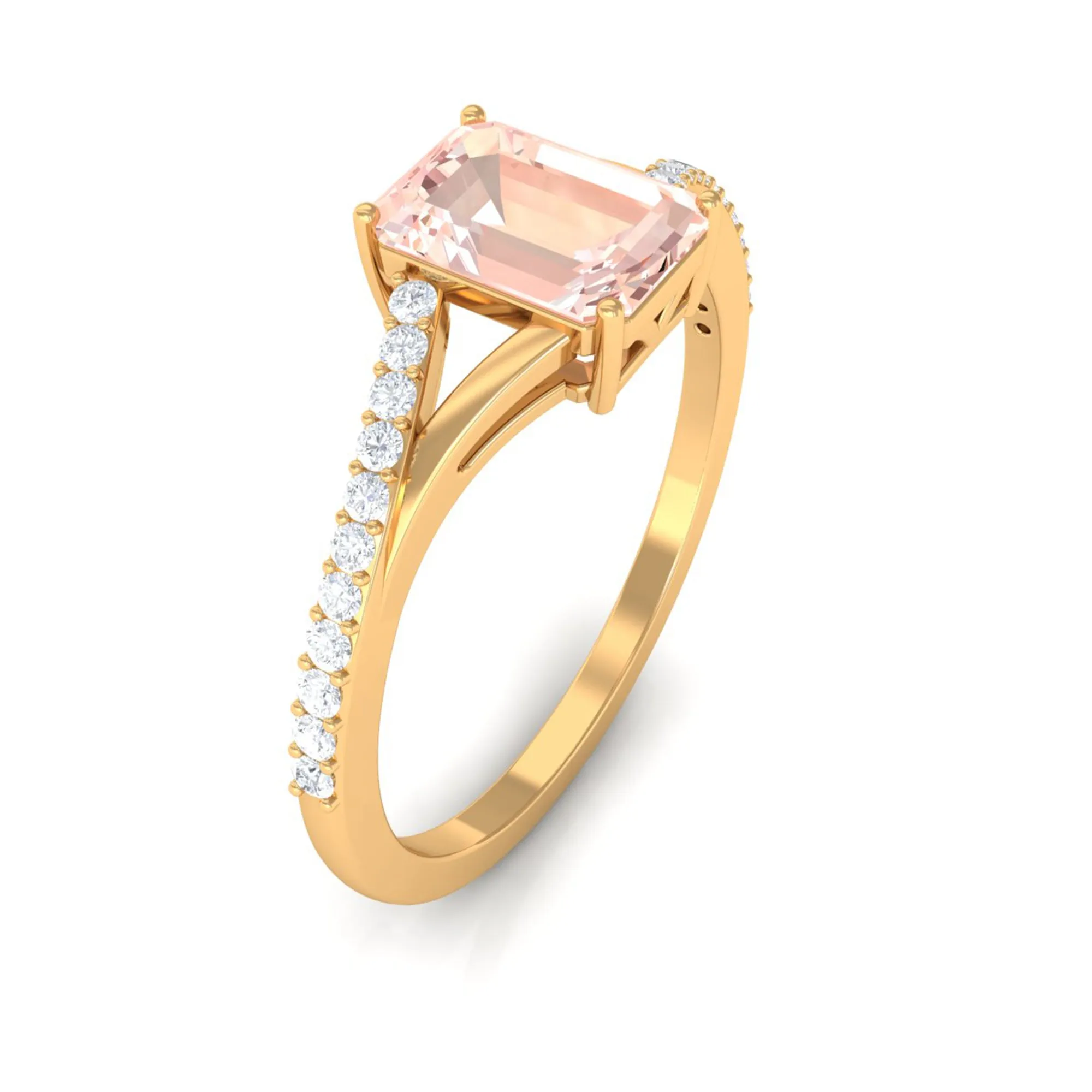 Solitaire Morganite Split Shank Engagement Ring with Diamond