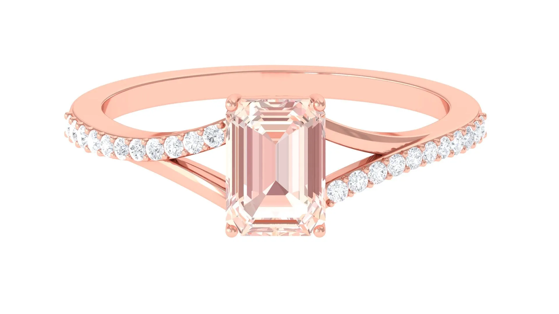 Solitaire Morganite Split Shank Engagement Ring with Diamond