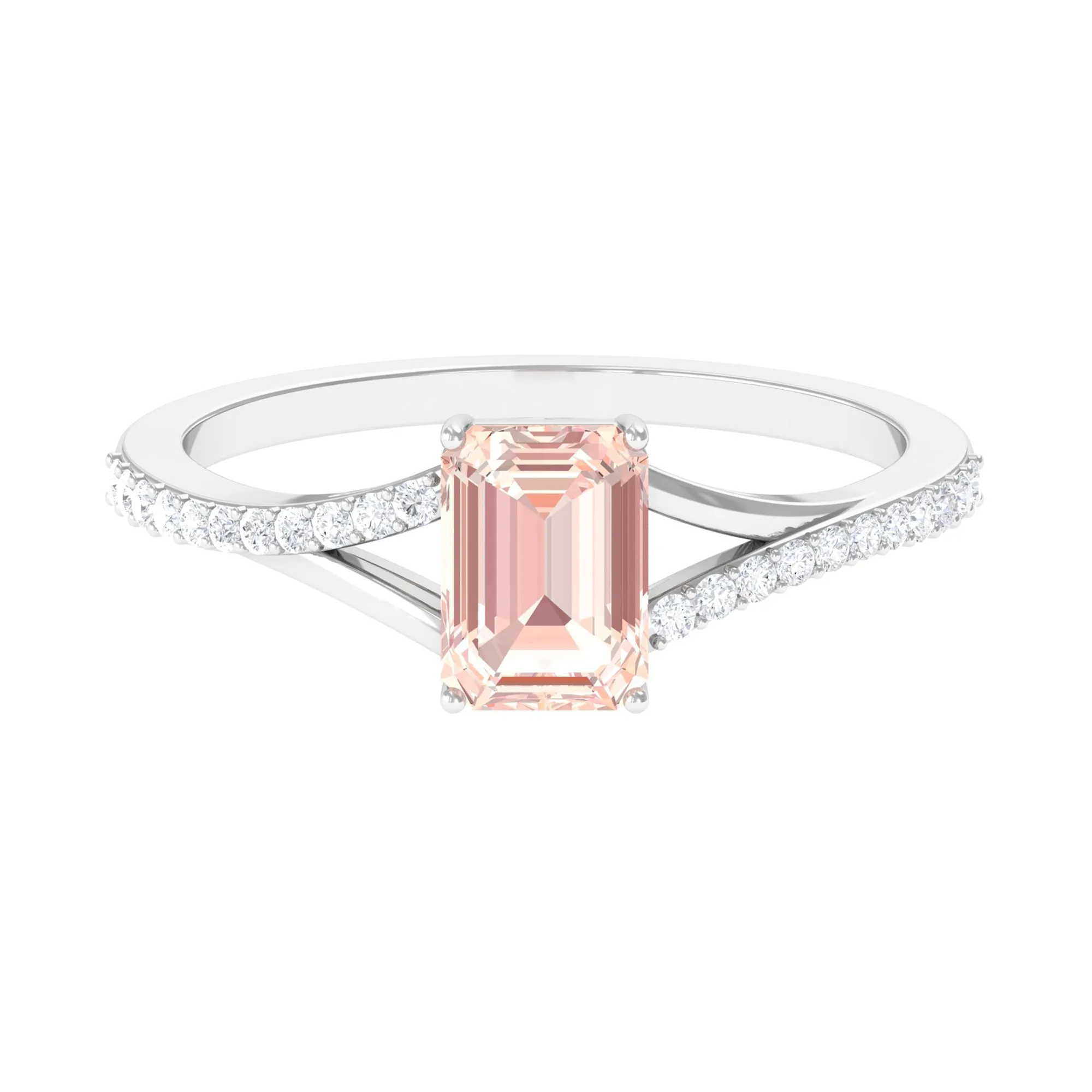 Solitaire Morganite Split Shank Engagement Ring with Diamond