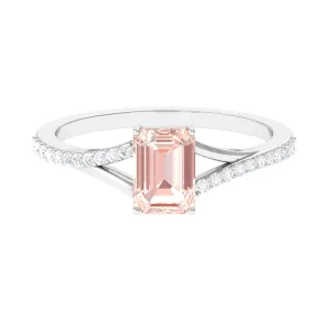 Solitaire Morganite Split Shank Engagement Ring with Diamond