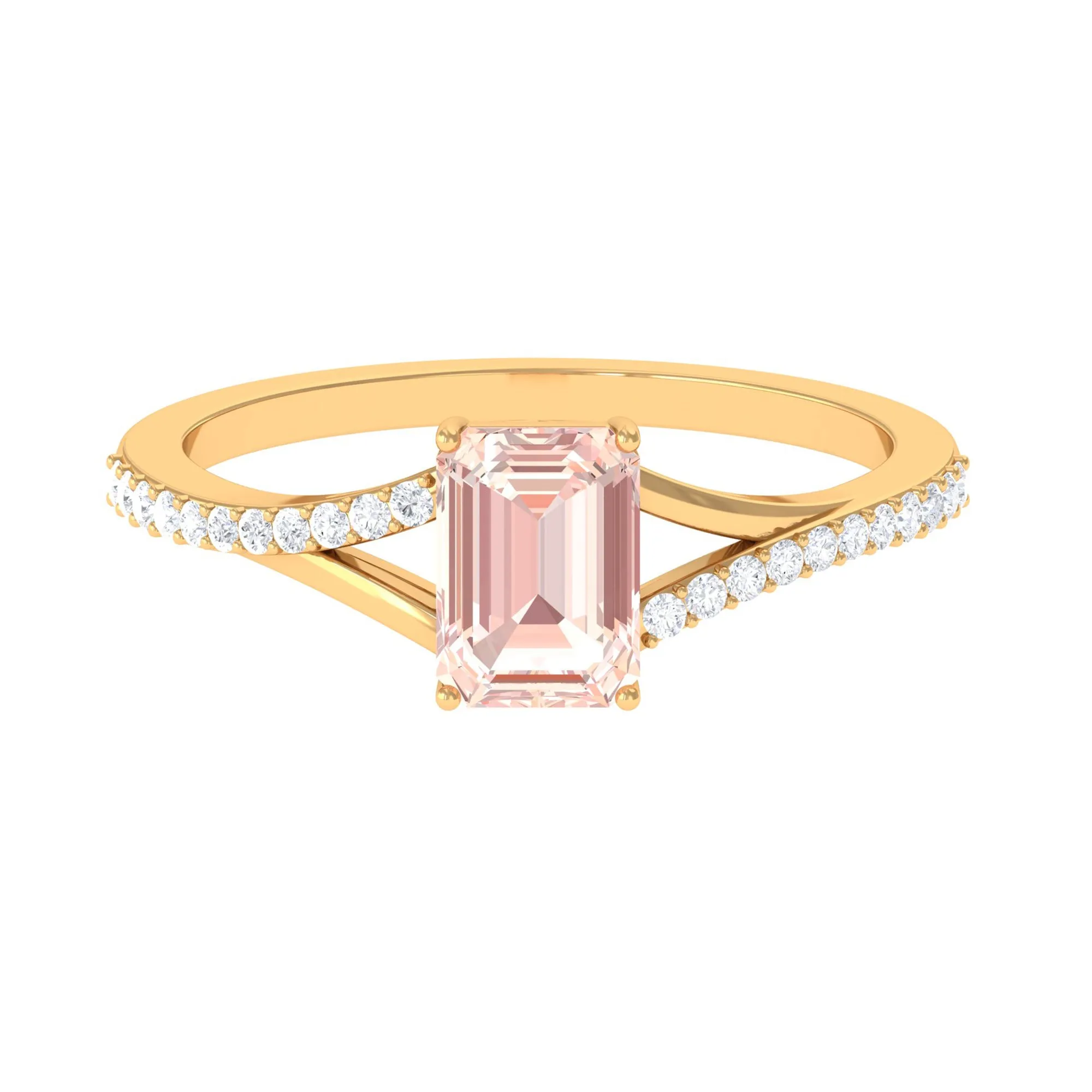 Solitaire Morganite Split Shank Engagement Ring with Diamond