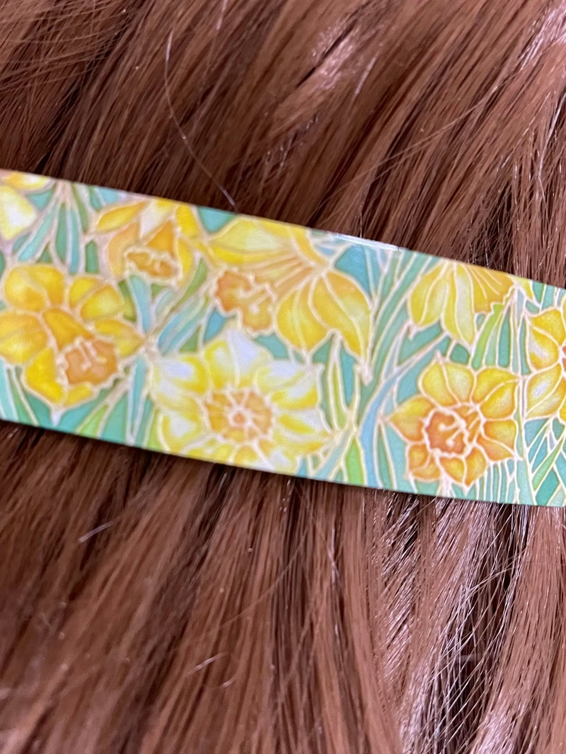 Spring Daffodils Flower Hair Slide Barrette - Yellow Flower Arts and Crafts Style Hair Clip.