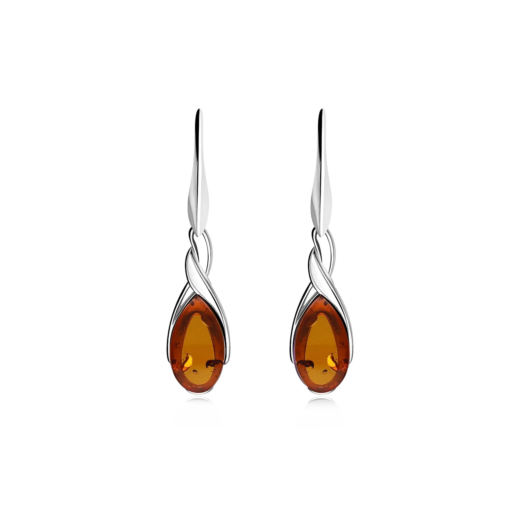 Sterling Silver Amber Celtic Drop Earrings