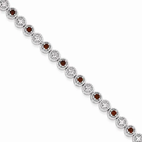 Sterling Silver Garnet Diamond Bracelet