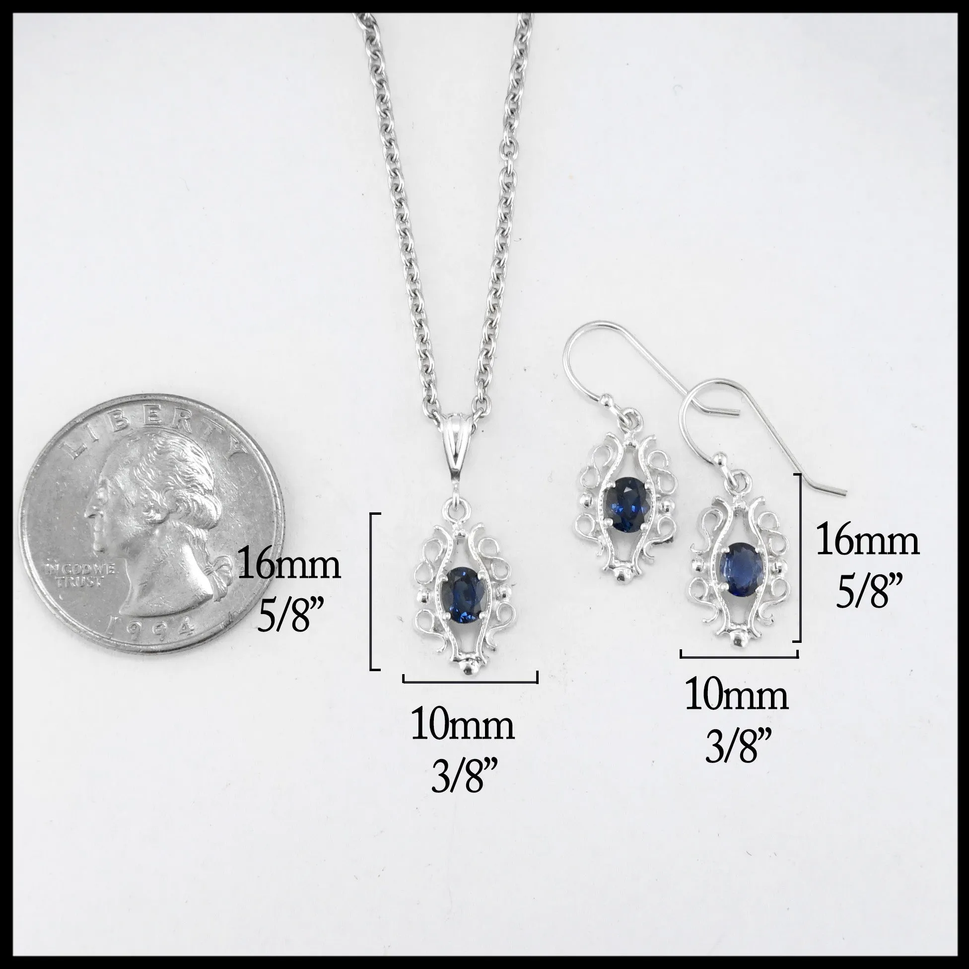 Sterling Silver Pendant and Earring Set with Sapphire