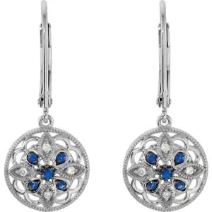 Sterling Silver Sapphire & .07 CTW Diamond Earrings