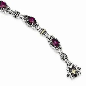 Sterling Silver with 14K Yellow Gold Rhodolite Garnet Bracelet