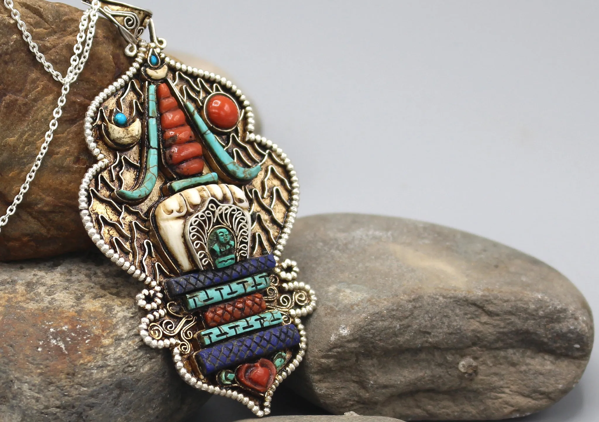 Stupa Chorten Inlaid Sterling Silver Pendant