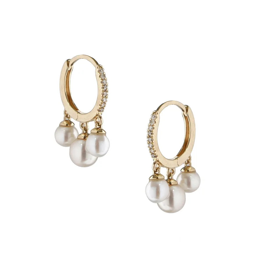 Three Pearl Drop Hoop Earring