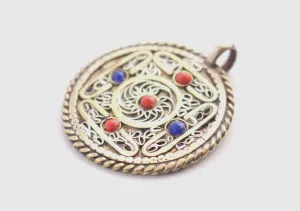 Tibetan Mandala and Flower Double Sided Inlaid Jali Pendant