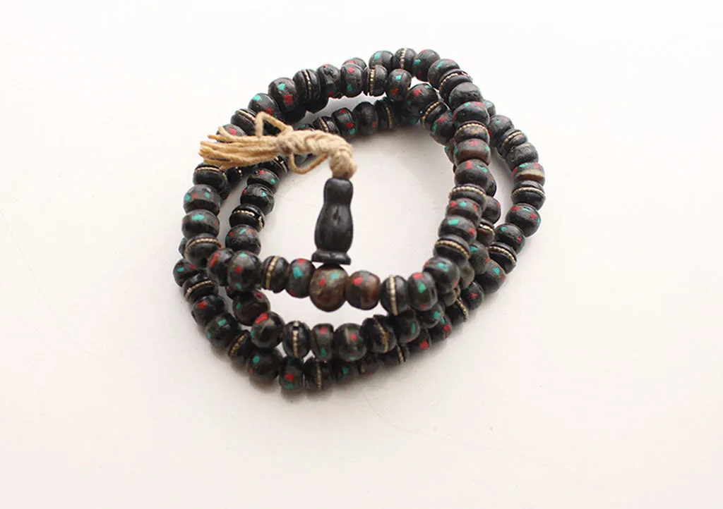 Turquoise & Coral Inlaid Tibetan 108 Beads Prayer Mala