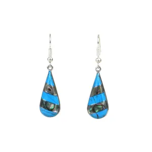 Turquoise and Abalone Stripes Alpaca Silver Earrings Artisana