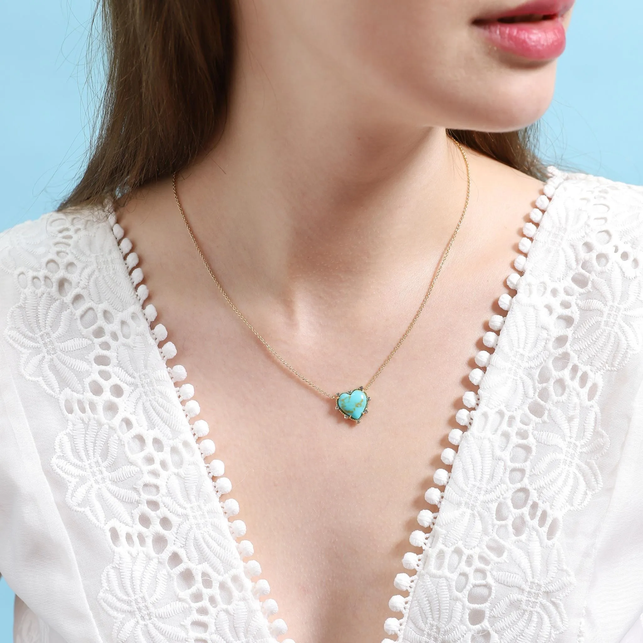 Turquoise Bezel Set Heart Pendant Necklace