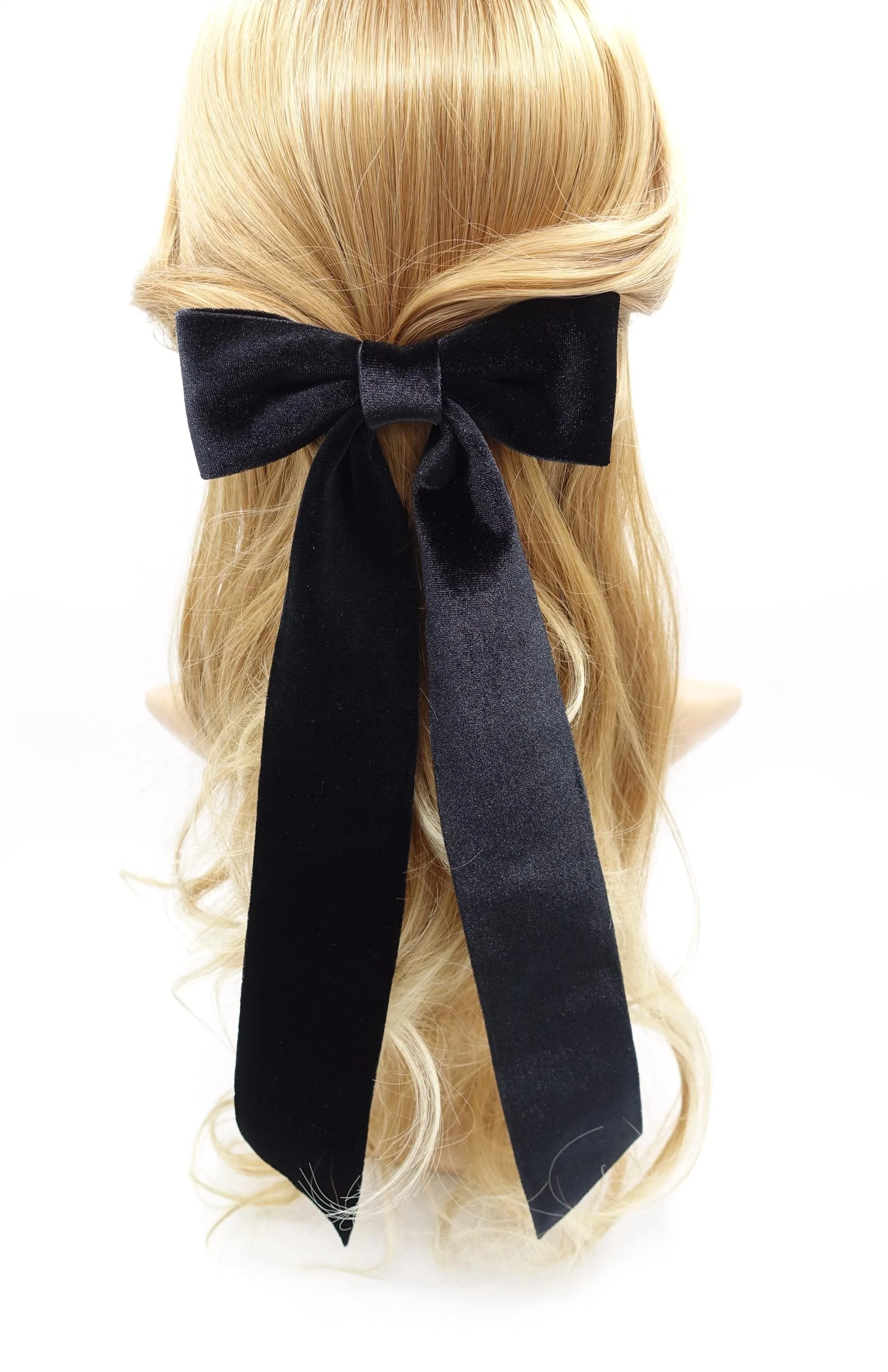 velvet hair bow, long tail hair bow, pearl velvet bow for women