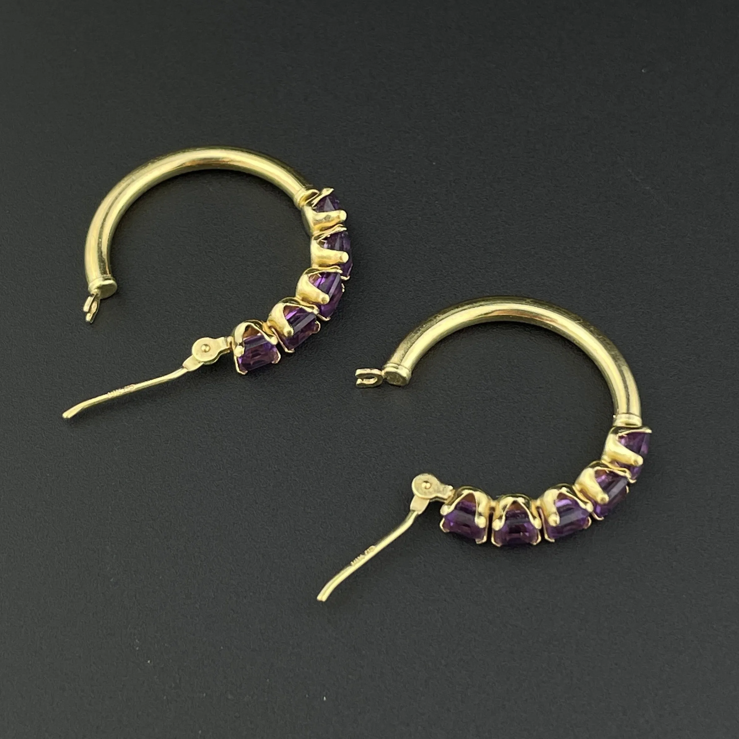 Vintage 10K Gold Amethyst Huggie Hoop Stud Earrings