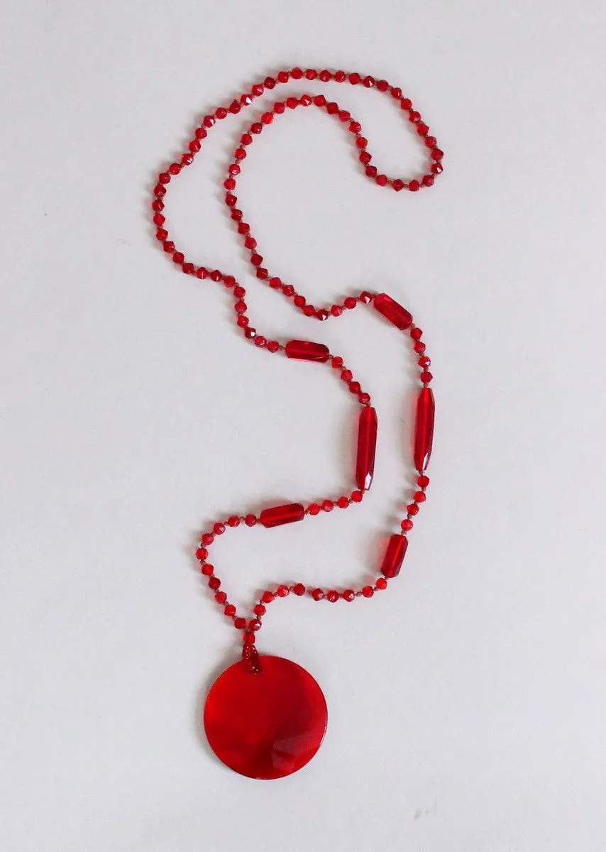 Vintage 1920s Ruby Red Glass Long Sautoir Flapper Necklace