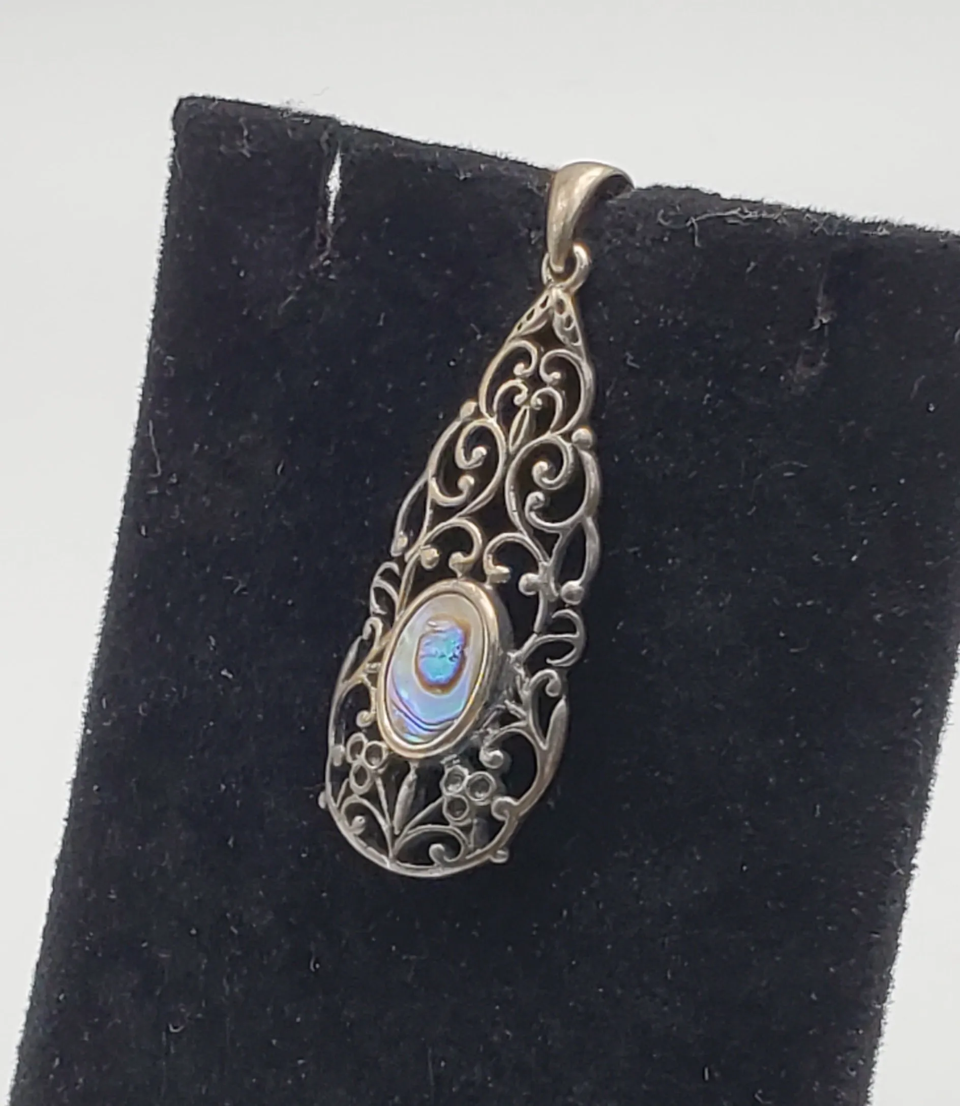 Vintage Abalone Shell Sterling silver Pierced Design Pendant