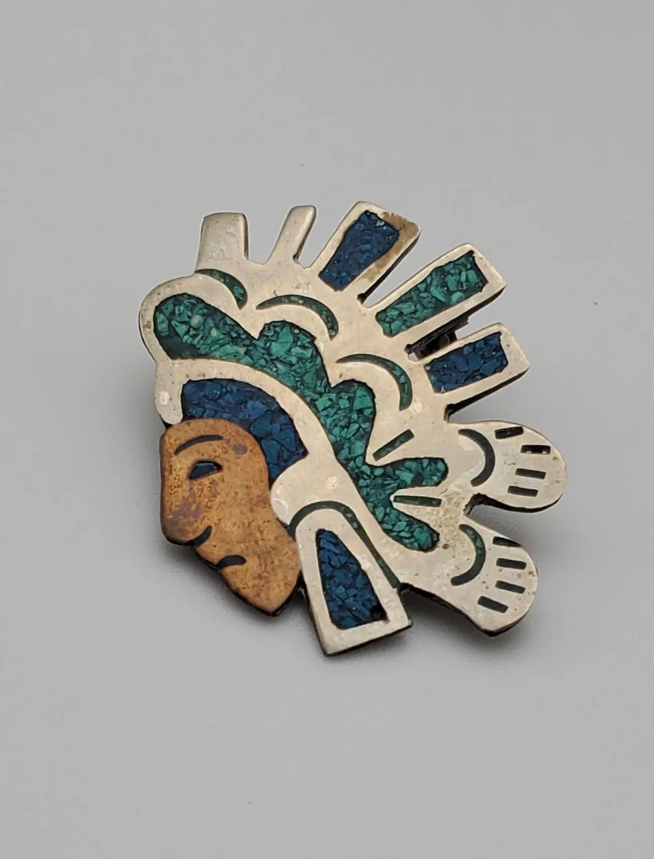 Vintage Aztec Warrior Head Pendant/Brooch