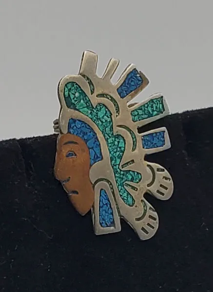 Vintage Aztec Warrior Head Pendant/Brooch