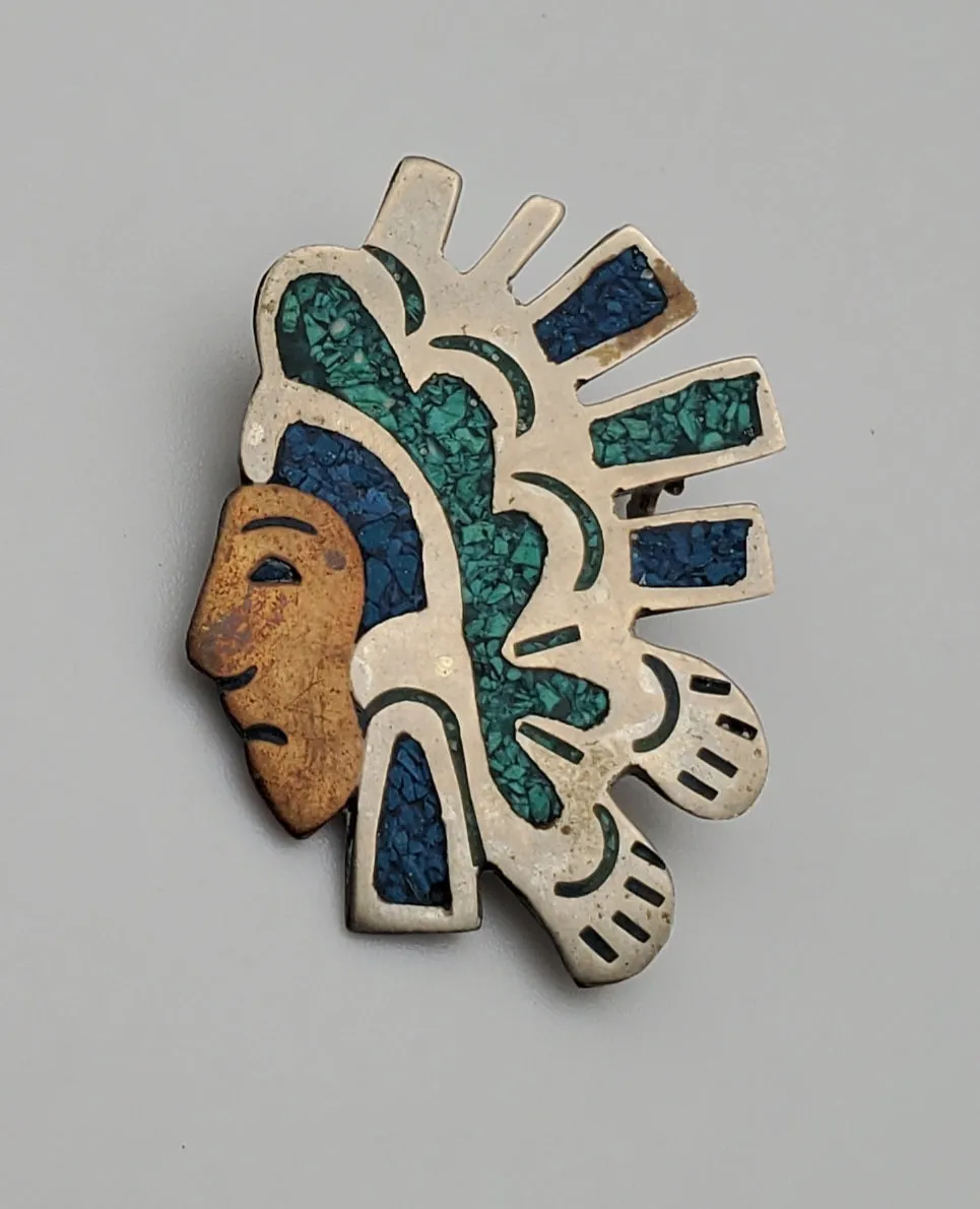 Vintage Aztec Warrior Head Pendant/Brooch