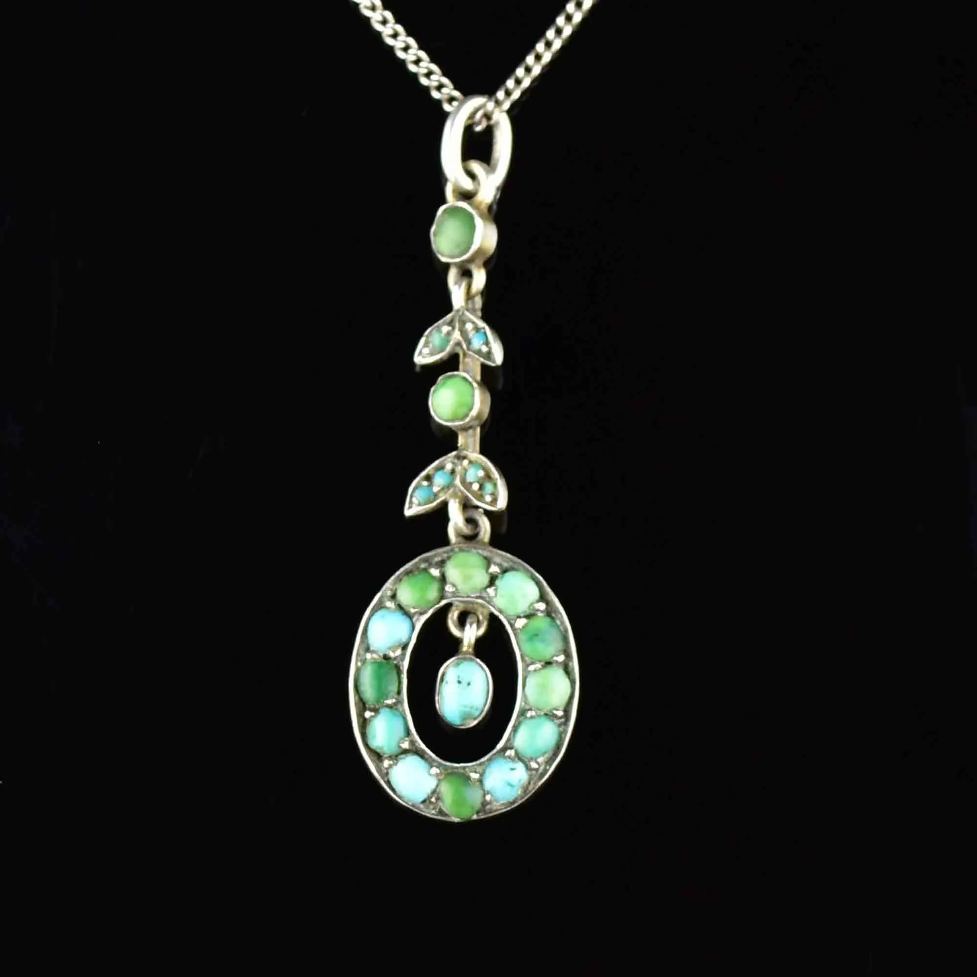 Vintage Edwardian Silver Turquoise Pendant Necklace