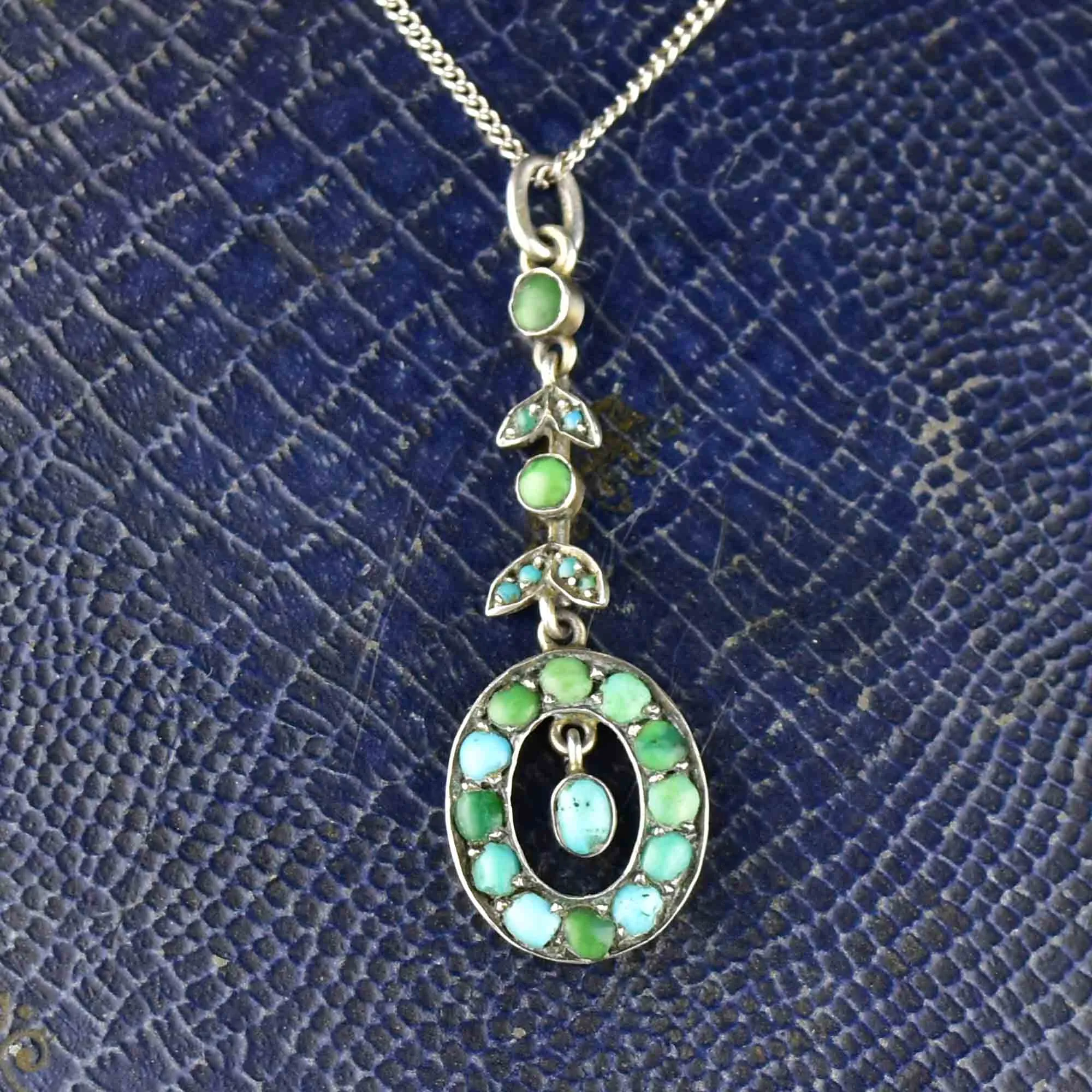 Vintage Edwardian Silver Turquoise Pendant Necklace