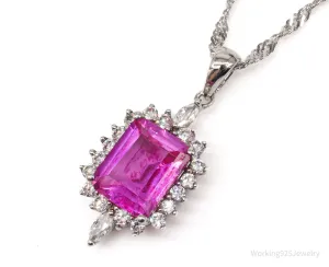 Vintage Faux Ruby Cubic Zirconia Sterling Silver Necklace