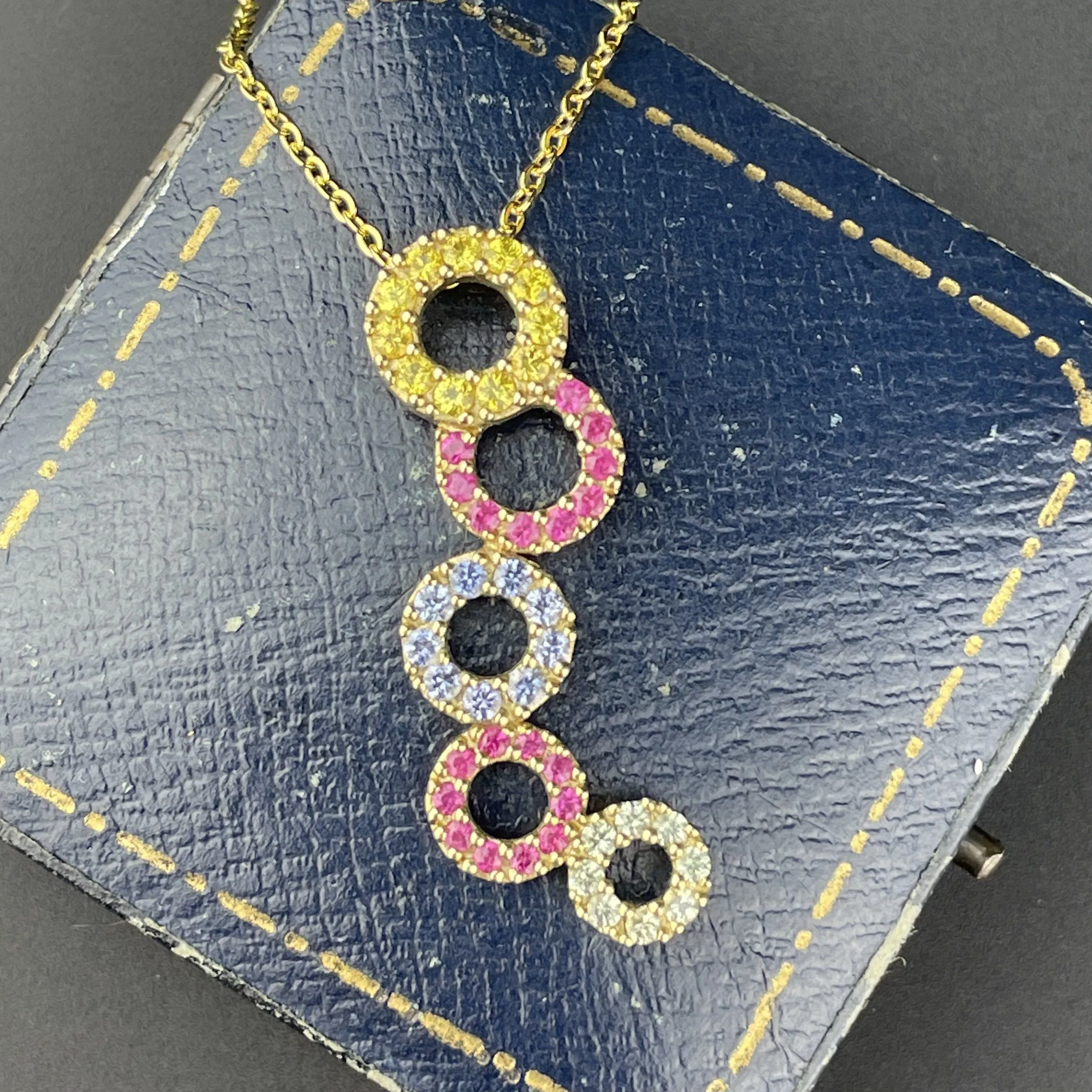 Vintage Gold Ruby Sapphire Infinity Pendant Necklace