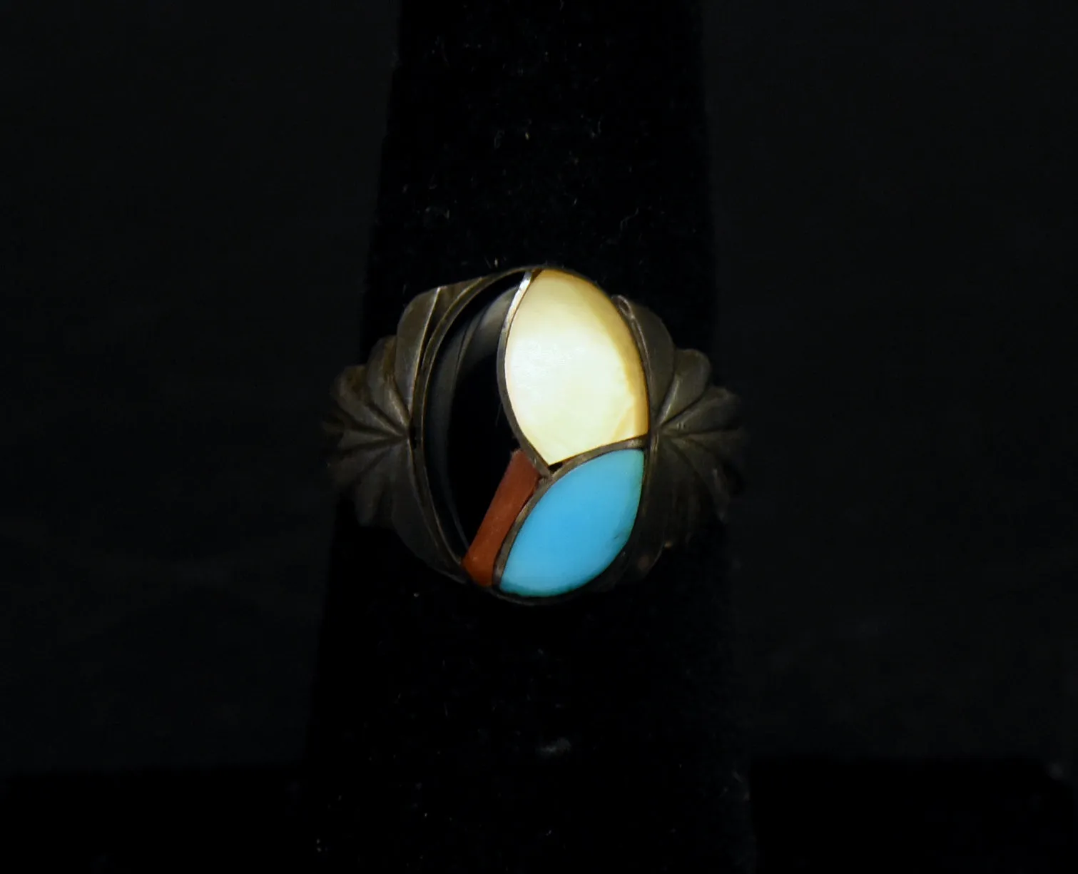 Vintage Handmade Inlaid Gemstone Sterling Silver Ring - Size 5.75