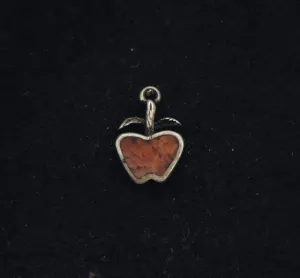 Vintage Sterling Silver and Crushed Red Stone Apple Pendant