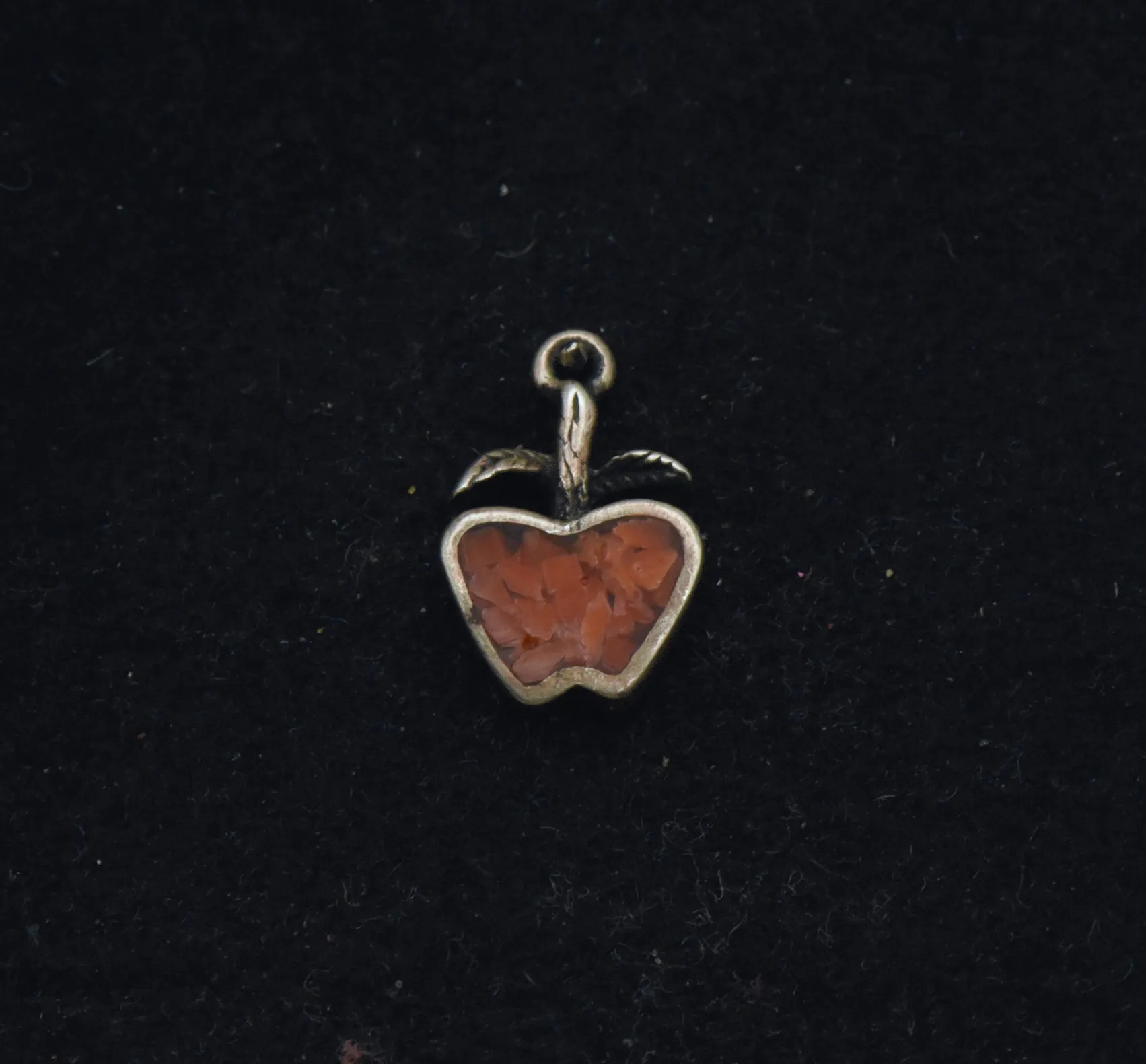 Vintage Sterling Silver and Crushed Red Stone Apple Pendant