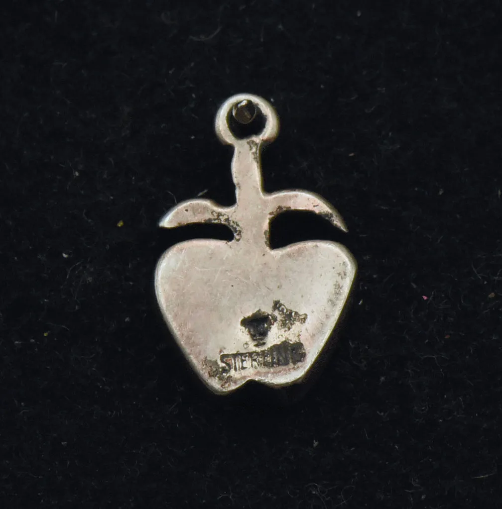 Vintage Sterling Silver and Crushed Red Stone Apple Pendant