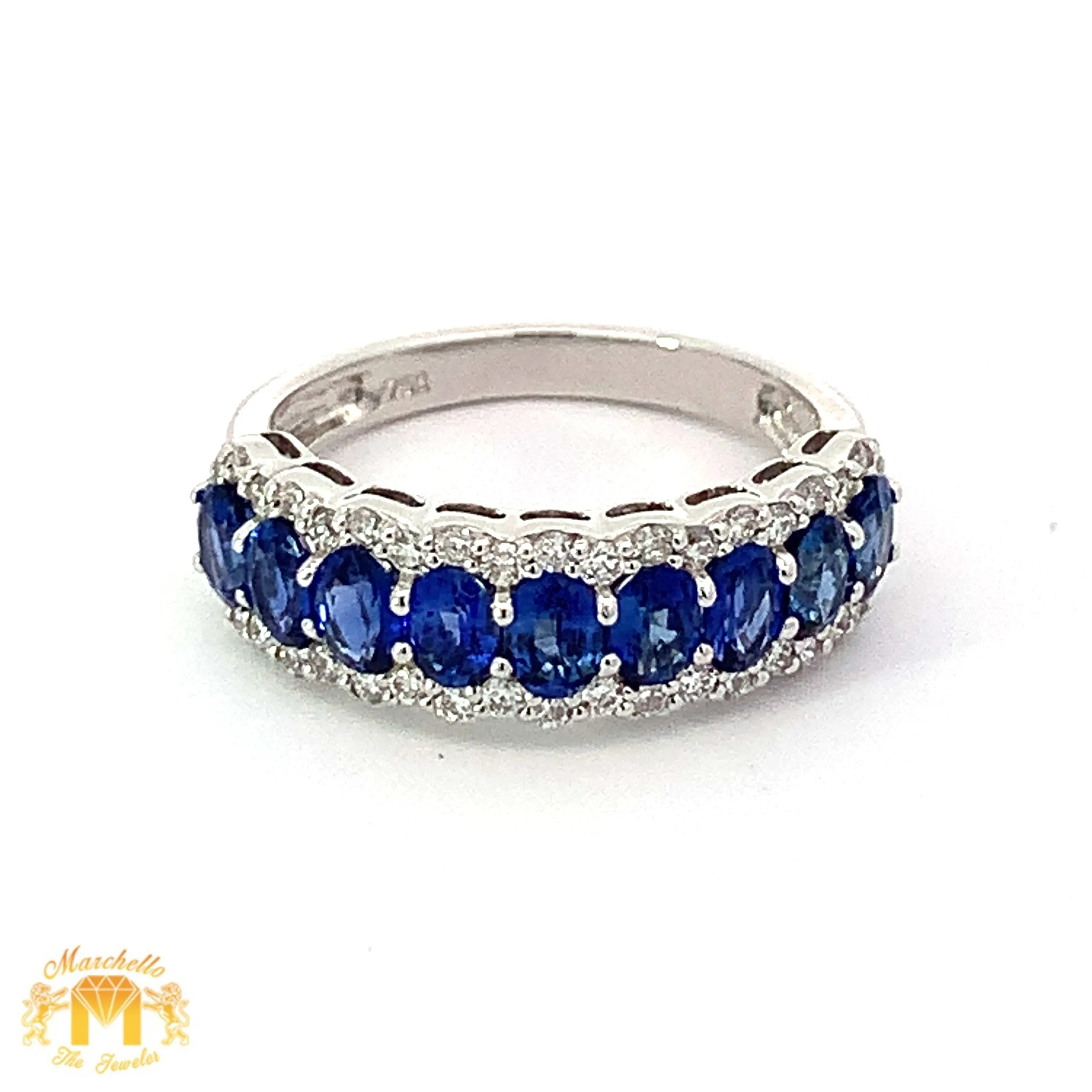 VVS/vs EF color high clarity diamonds set in a 18k Gold Celine Blue Sapphire Ring with Round Diamonds