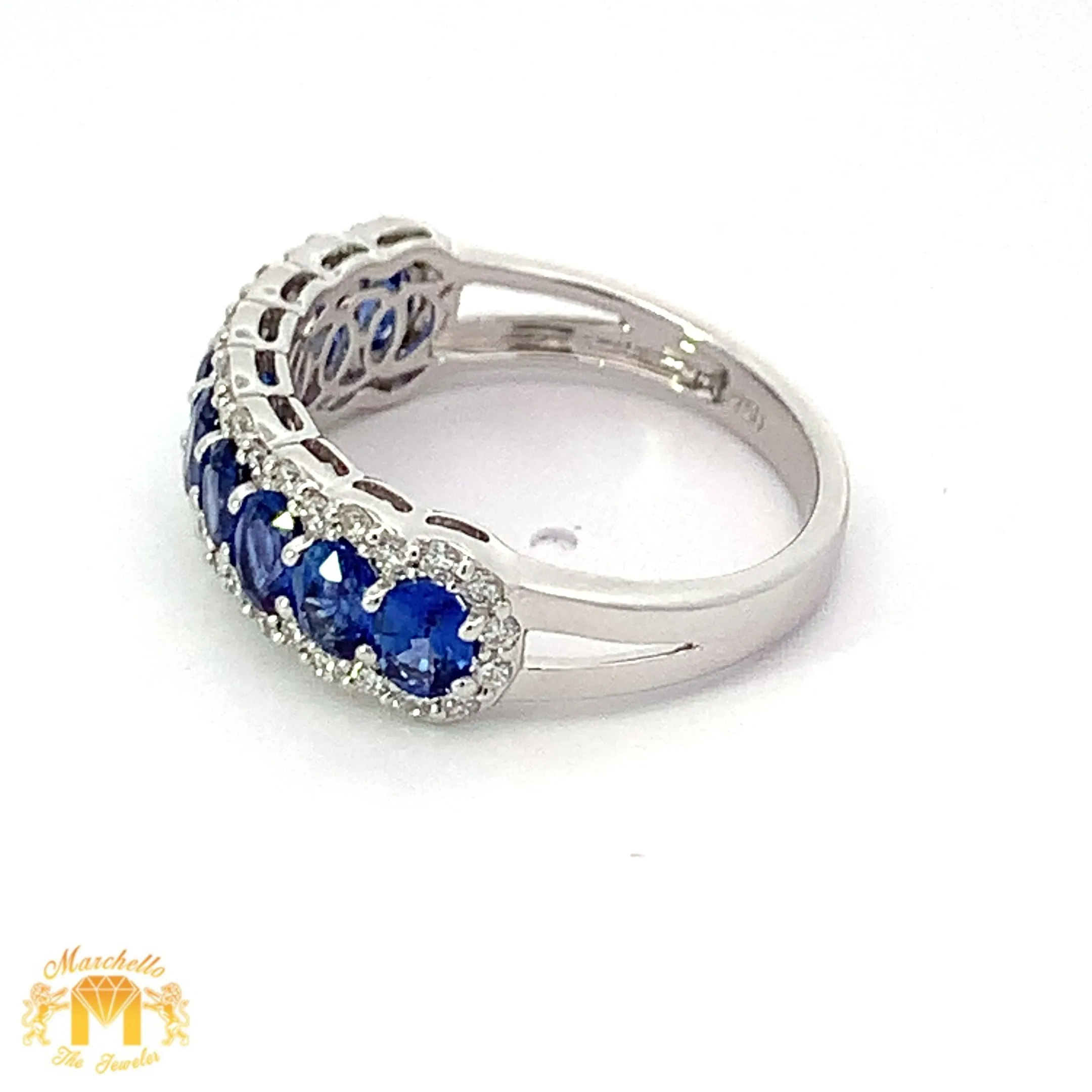 VVS/vs EF color high clarity diamonds set in a 18k Gold Celine Blue Sapphire Ring with Round Diamonds