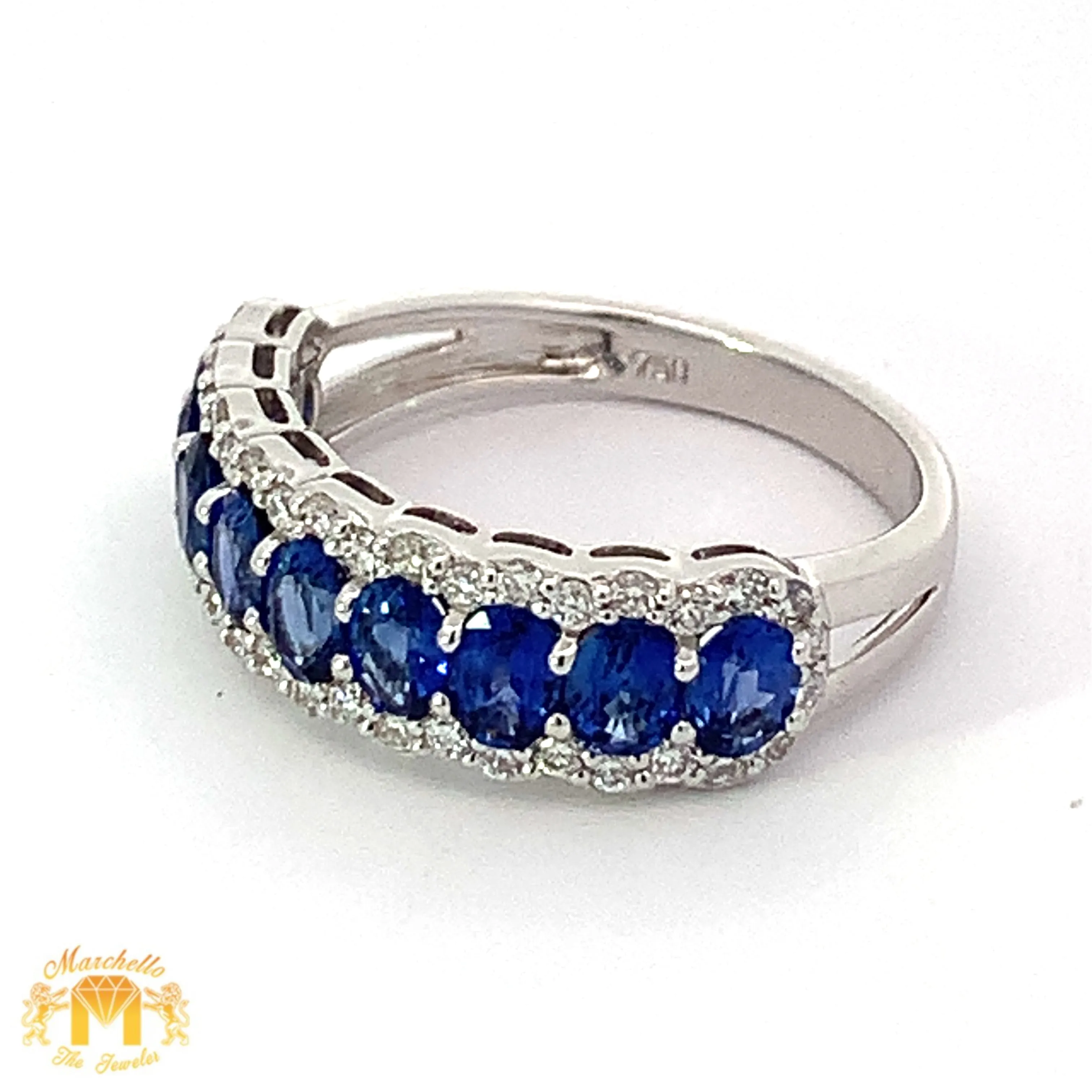 VVS/vs EF color high clarity diamonds set in a 18k Gold Celine Blue Sapphire Ring with Round Diamonds