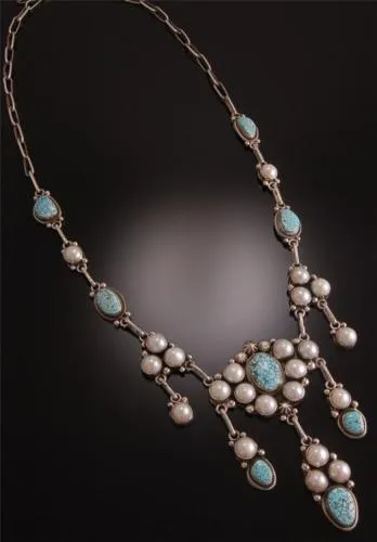 ZBM Exquisite #8 Spiderweb and Pearl Necklace by Erick Begay TO91O