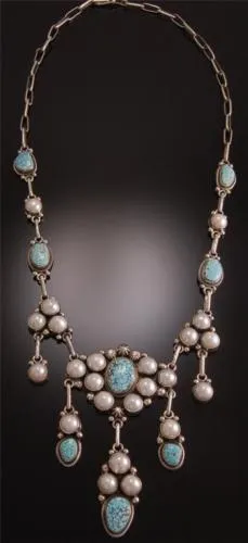 ZBM Exquisite #8 Spiderweb and Pearl Necklace by Erick Begay TO91O