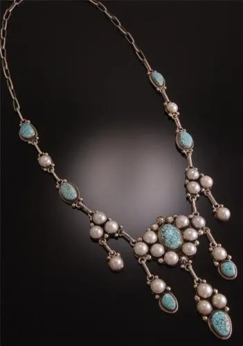 ZBM Exquisite #8 Spiderweb and Pearl Necklace by Erick Begay TO91O